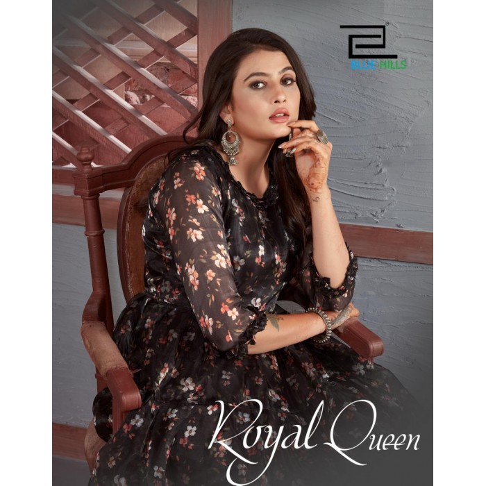 Blue Hills Royal Queen Organza Print Kurtis